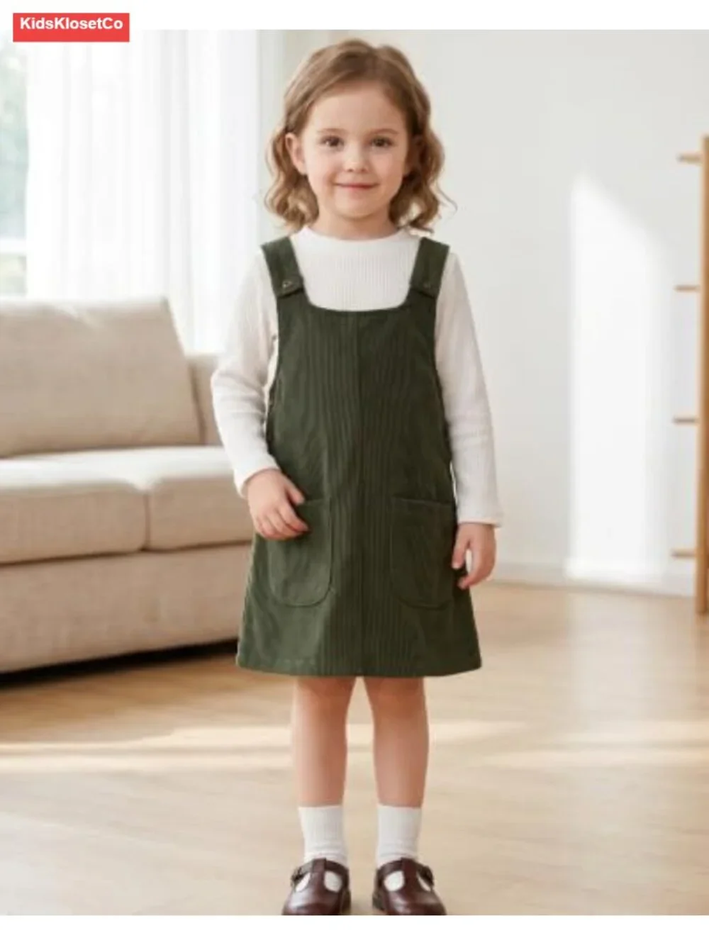 Toddler Girl Corduroy Overall Dress A-Line Jumper Set Long Sleeve Top